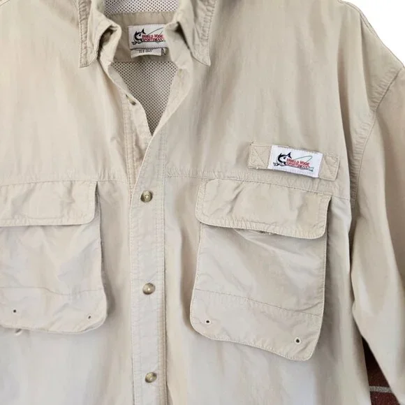World Wide Sportsman Mens Vented Fishing Shirt Short Sleeve Shirt Beige Large - Picture 6 of 11